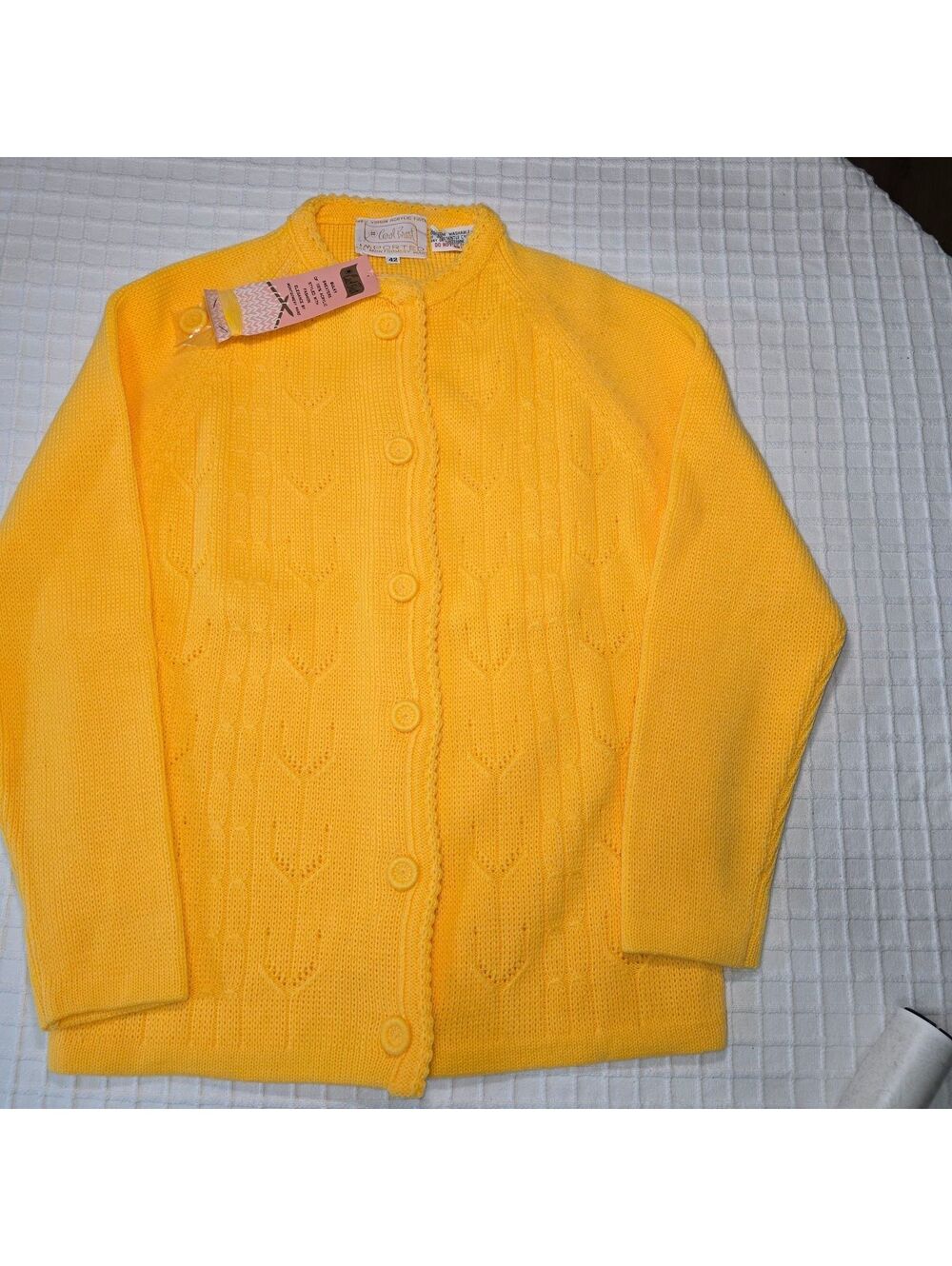 Vtg 60s 70s Carol Brent Montgomery Ward Yellow Cable Knit Cardigan Sweater NOS M